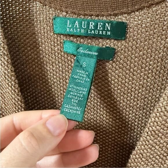 Lauren Ralph Lauren V Neck Silk Wool and Cashmere Cardigan Sweater in Tan Brown - Picture 12 of 12